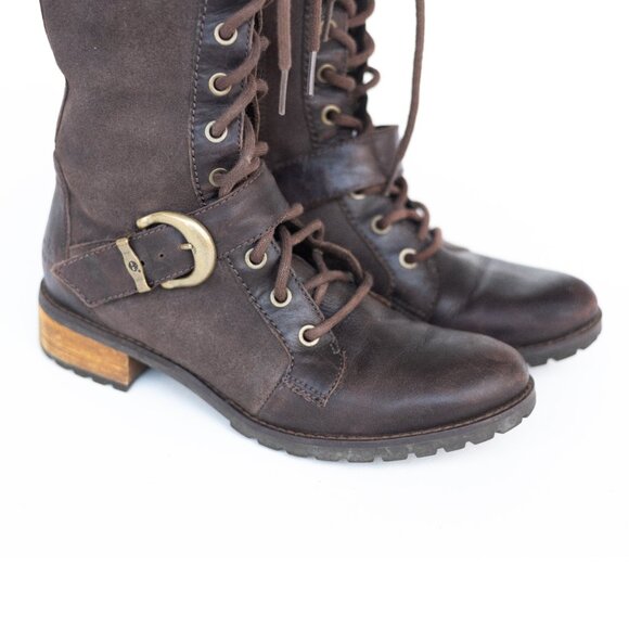TIMBERLAND Dark Brown Leather Buckle Lace Up Boots Women's Size 6.5 - Picture 3 of 3